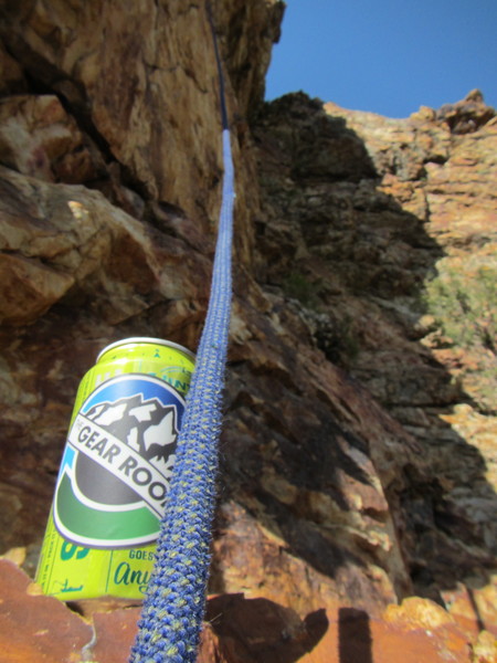 Cheers guys!  (Found at the base of the fixed rope used for cleaning the route.  That's Uinta Hop Nosh by the way.)