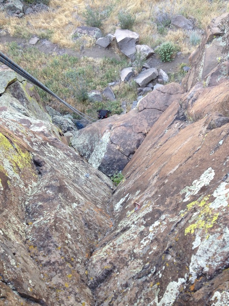 Looking down the dihedral section to the big rest ledge.