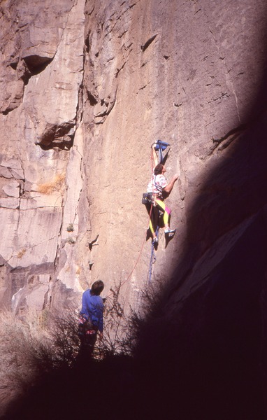 Caunt drilling on the first ascent