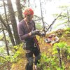 Protective gear, including kneepads, gloves, glasses, and a few basic cleaning tools: bricklayer's hammer and the extended Japanese "kama" or "serrated scyth" weeding tool and narrow wire brush tucked inside a plastic protector.