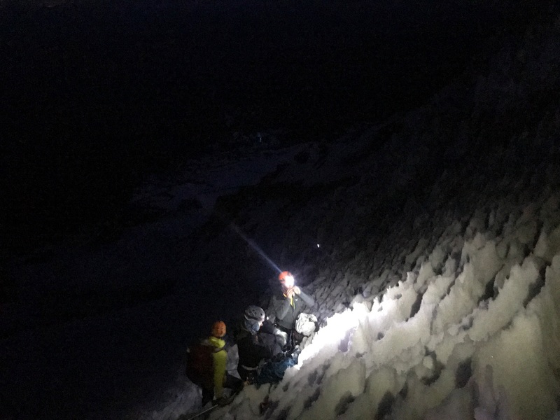 1 pitch of actual ice climbing on the route during our climb. July '17, about 1am.