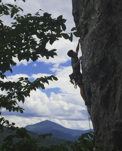 Bennett LaFond pulls on an edge among the spectacular views of the upper tier.