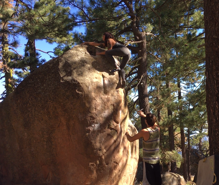 Cass F. topping out on Dirt Bag.