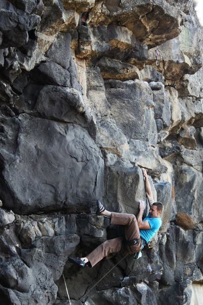 Through the crux, heading to the thank god ledge.