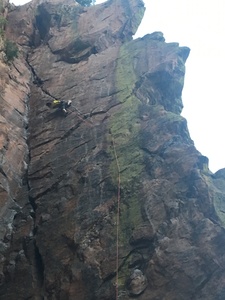 Just past the crack crux, Matt gets a good look at the upcoming feet.