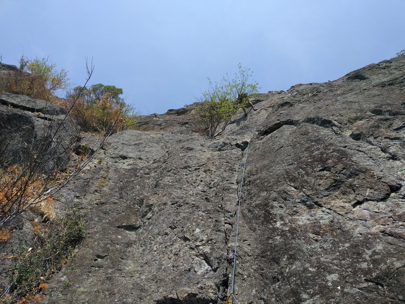 Crack'n the Code. The last part of the pitch has 3 bolts followed by an easy slabby section that finished up at the same bolted anchor as that of Zig Zag.