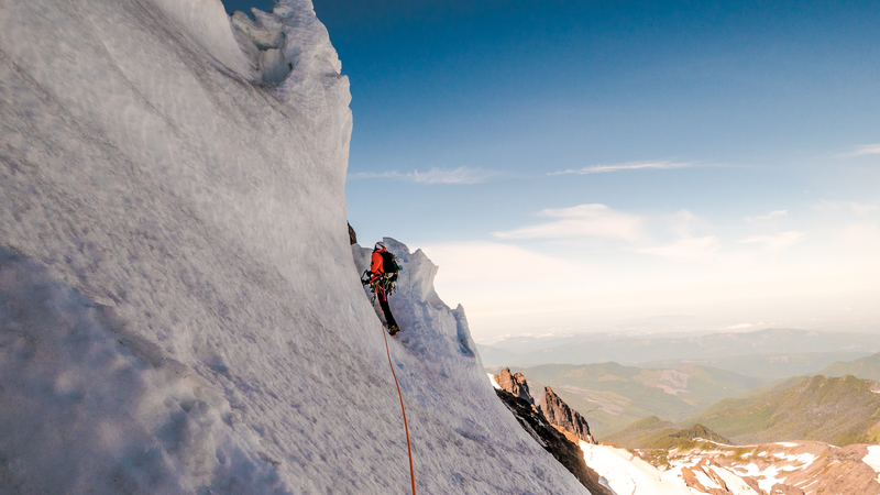 Chad about to enter the second bergshrund crossing.