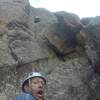 Jason leading up the crux dihedral.