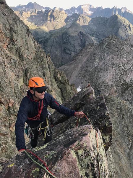 Getting ready to rap off the summit into the notch.