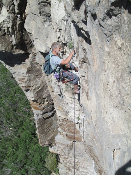 Karl preparing to bolt what I think is going to be "Fistfull of Bolts". The climb challenged our crew on top rope; consensus put it in the 5.10+ ball park.