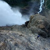 Awesome position of belay spot at top of Pitch 7 (photo taken on rappel). This is a much better viewpoint of the falls than the tourist trail viewpoint below.