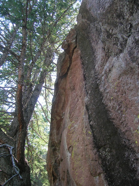 The upper part of the rock.