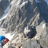 Looking at the middle teton from the top.of the Friction Pitch. You can see the North Ridge route easily along with the Room and Ramps.