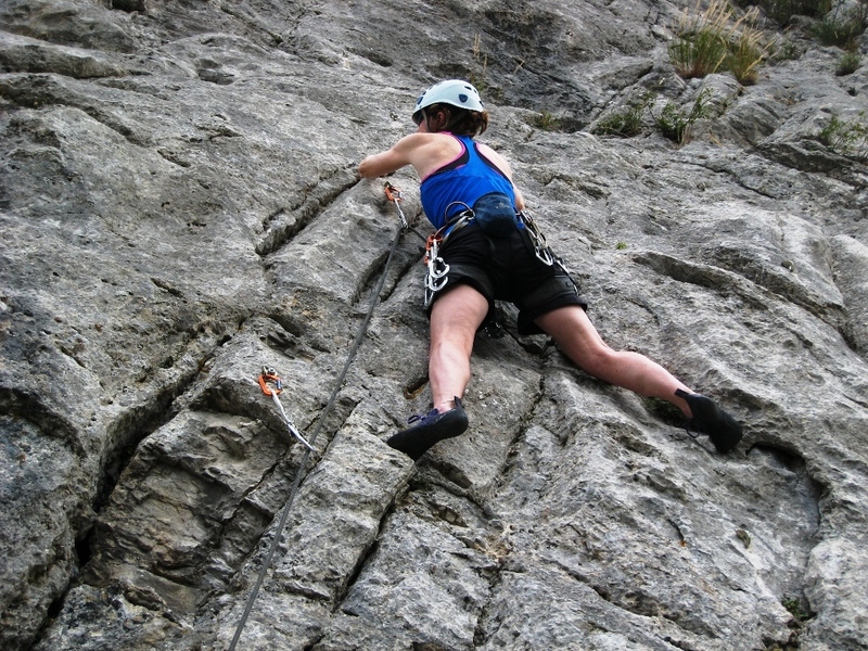 Heading to thinner features on Le Bec de l'Aigle.  Climber:  Patty Black.  September 2008.