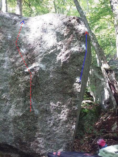 Water is the arete. The left line is a face climb/ scoop project around v8.