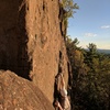 The start of the Knight's Move traverse after the step-across move from Weissner Slab.