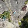 Jeremy following through the sustained section of pitch two. There is great ledge just after these  moves to regain your composure - which, for me, was more than welcome!