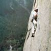 Ray Jardine and his eponymous traverse above Dolt Tower (5.11c) while attempting to free the Nose in 1981, Yosemite Valley
<br>

<br>
Photo by Dainiel Bolster