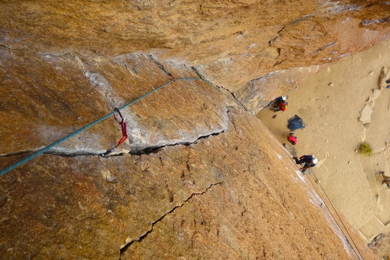 A view down while climbing the route.