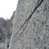 Scrawny fixed line between corner and base of chimneys on Regular NW Face of Half Dome.