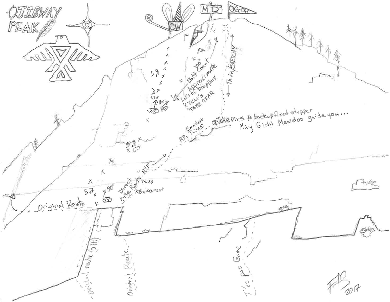 Topo showing new routes on upper headwall