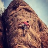 Right before the crux sequence on Freeform. The route Barney is the line of bolts in the right of the photo.