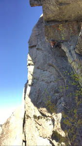 Not a great quality photo, but a side view of the crux moves through the roof