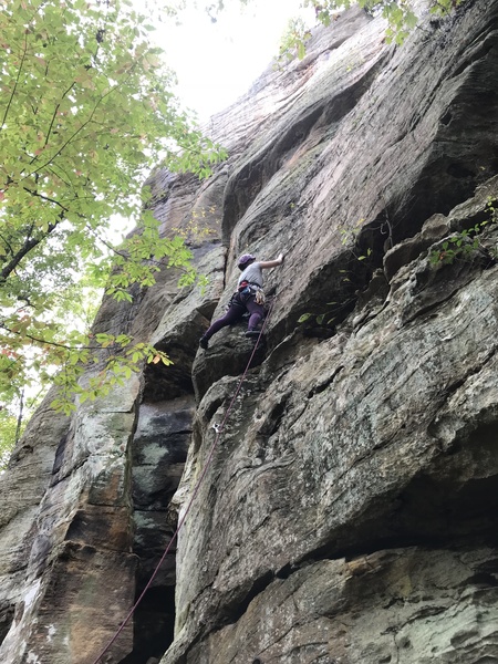 Melissa working her way up the fun edges to a puzzling finish.