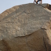 subtle slab. one of the first boulders on the upper row of boulders on the parking lot's side of the river.