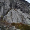 A distant shot of this incredible right arching crack climb!