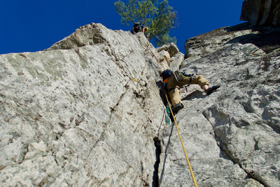 Nearing the end of Conn's West Pitch 3, direct variation. Photo by JH.