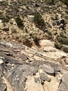 Looking down from the belay ledge
