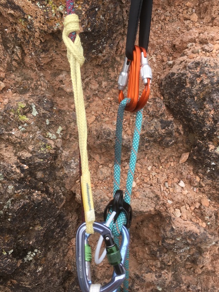 Top rope setup with safety tether.