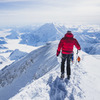 summit ridge of denali, after touching the top on a perfect morning.