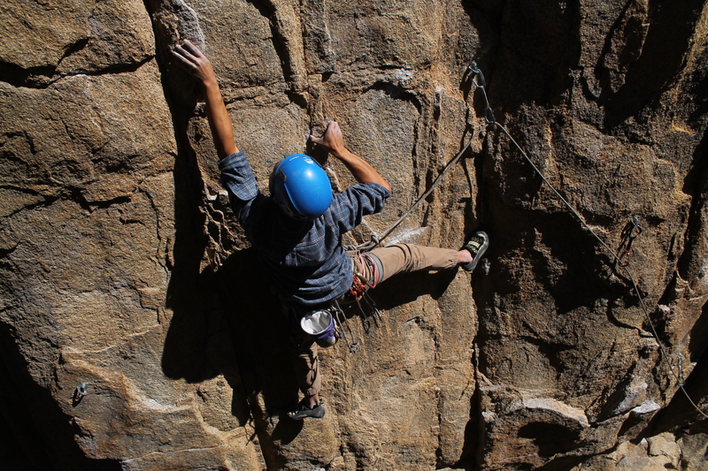 Marcus moving up into the toughest sequence of the climb.