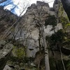 On the approach to the upper-most sector of the crag, home to trad test pieces like "The Doors"