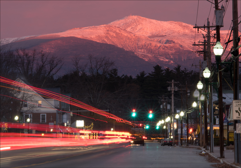 Alpenglow on Mt. Washington, as seen from North Conway village (abut 20 miles away), November 2017.