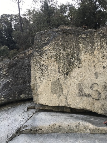 Grayscale, a potential V2 or 3 climb on the Pedestrian Boulder. (grade may be higher if the top-out is tough)