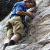 Mid MO climbing circa 1974.  Note the Goldline rope, knickers, swami, and RD shoes.