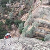 Hilary B coming up the crux pitch.