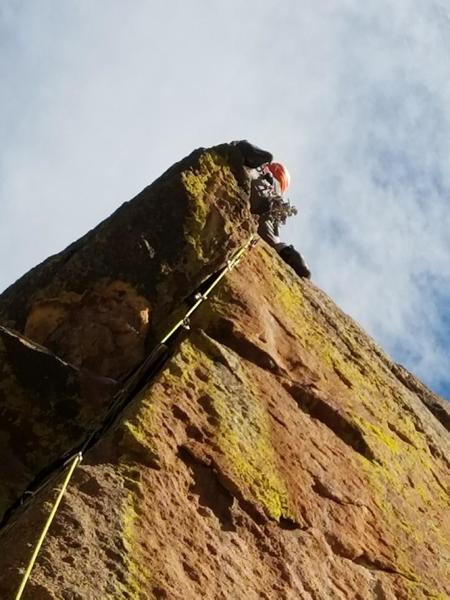 Past the overhanging difficulties.
<br>

<br>
Photo by Jim Desrosiers.