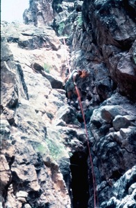 The Break in the Red Wall is the key to the approach, it is water polished and of good quality in comparison to regular rock in this band