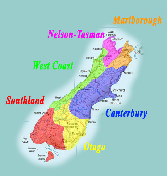 Regions of South Island of NZ