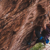 Just after the bouldery bump, heading up to the bomb rest jug.