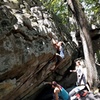 Cruising through the crux of this fun V4 problem