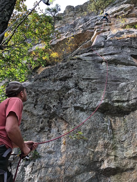 Belaying Paul at the crux