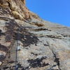 View upwards towards pitch 2. If you can’t see the bolt near the skyline about 40 feet above you when looking for an anchor position for pitch 1, keep climbing.