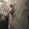 Dave Griffith on the F.A. of " Stormbringer " 5.11b/c
<br>
Belayed by me, photo by Pat Briggs  1992