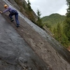 Cathy finding the dry line on Tidbits pitch 1.