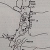 Detail of numbered overview map/sketch of Saddle Rock Main climbing area. This detail focuses on the slot canyon.